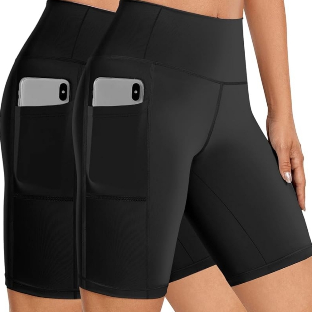 2 New Buauty Biker Shorts Women Tummy Control Pockets Yoga Workout